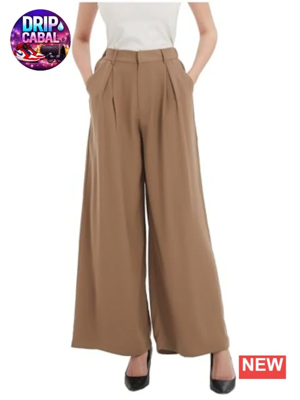Womens High Waist Wide Leg Palazzo Pants with Pockets Office Trousers